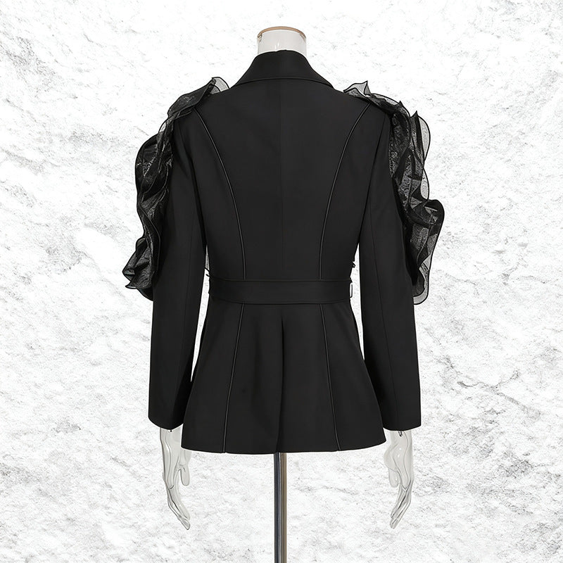 ASHLEY RUFFLE BLAZER, BLACK PARTY BLAZER