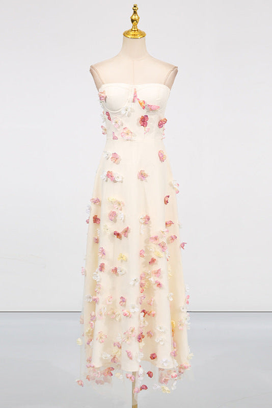 OFF-SHOULDER EMBROIDERED MAXI DRESS APRICOT