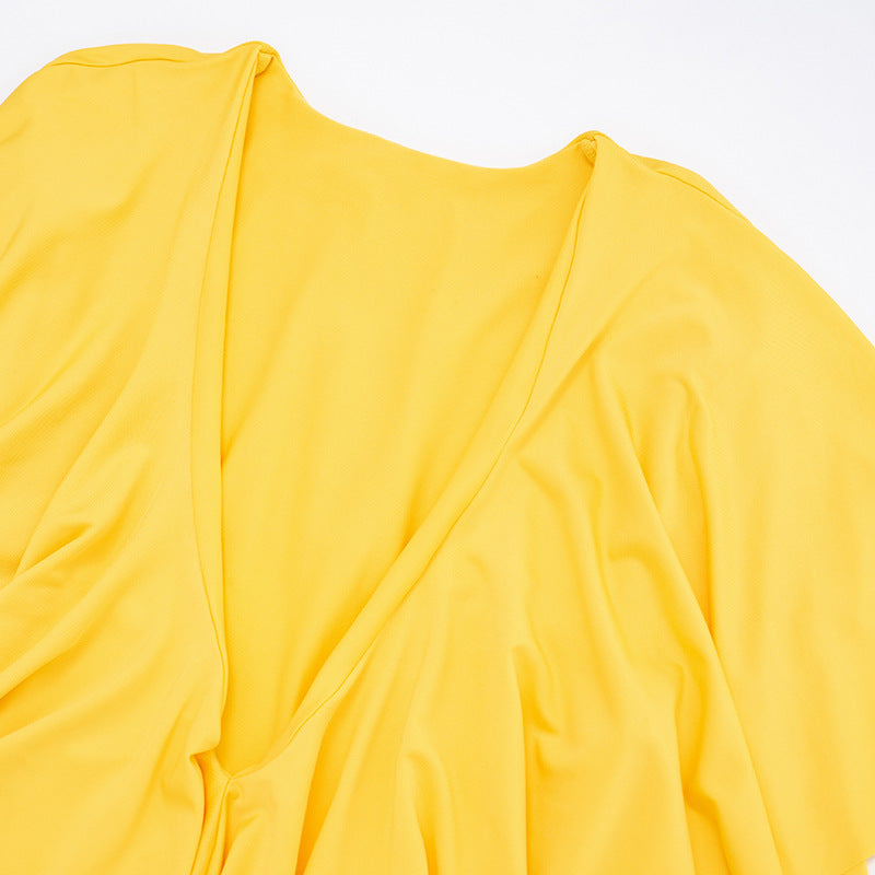 HATHAY YELLOW RUFFLE MINI DRESS