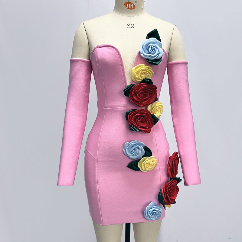 EIGRA 3D FLOWER TUBE MINI PARTY DRESS