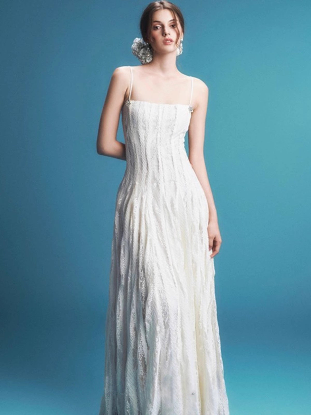 SUSPENDER LACE BANDEAU MAXI DRESS FOR EVENING
