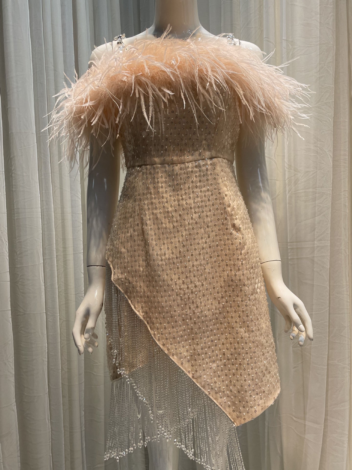 PRISCILLA SEQUIN FEATHER MINI DRESS, PINK