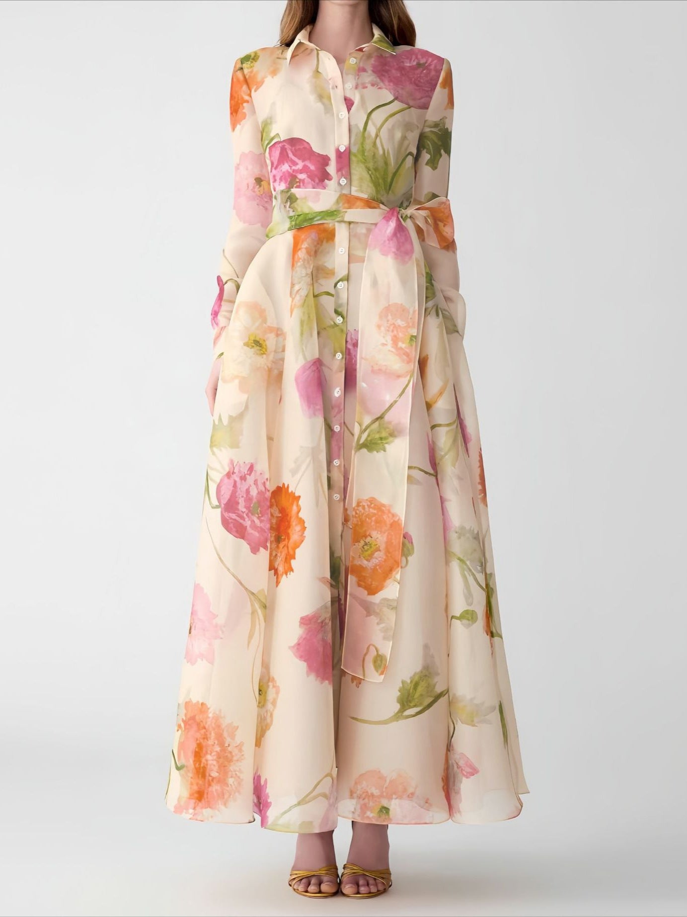 PRINTED LONG SLEEVE STRAP DRESS FOR PARTY