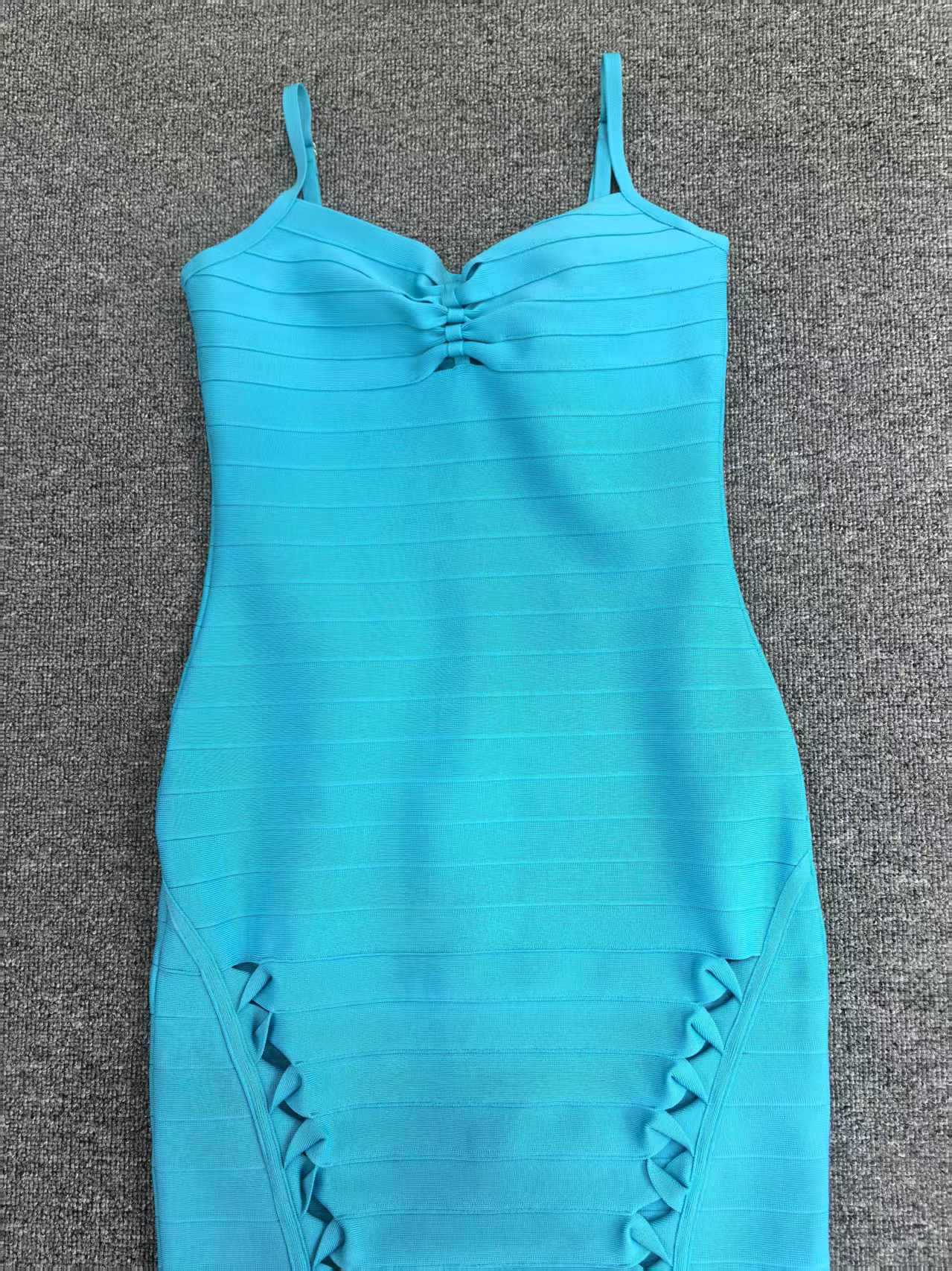 NANCY BLUE HOLLOW BANDAGE MAXI DRESS