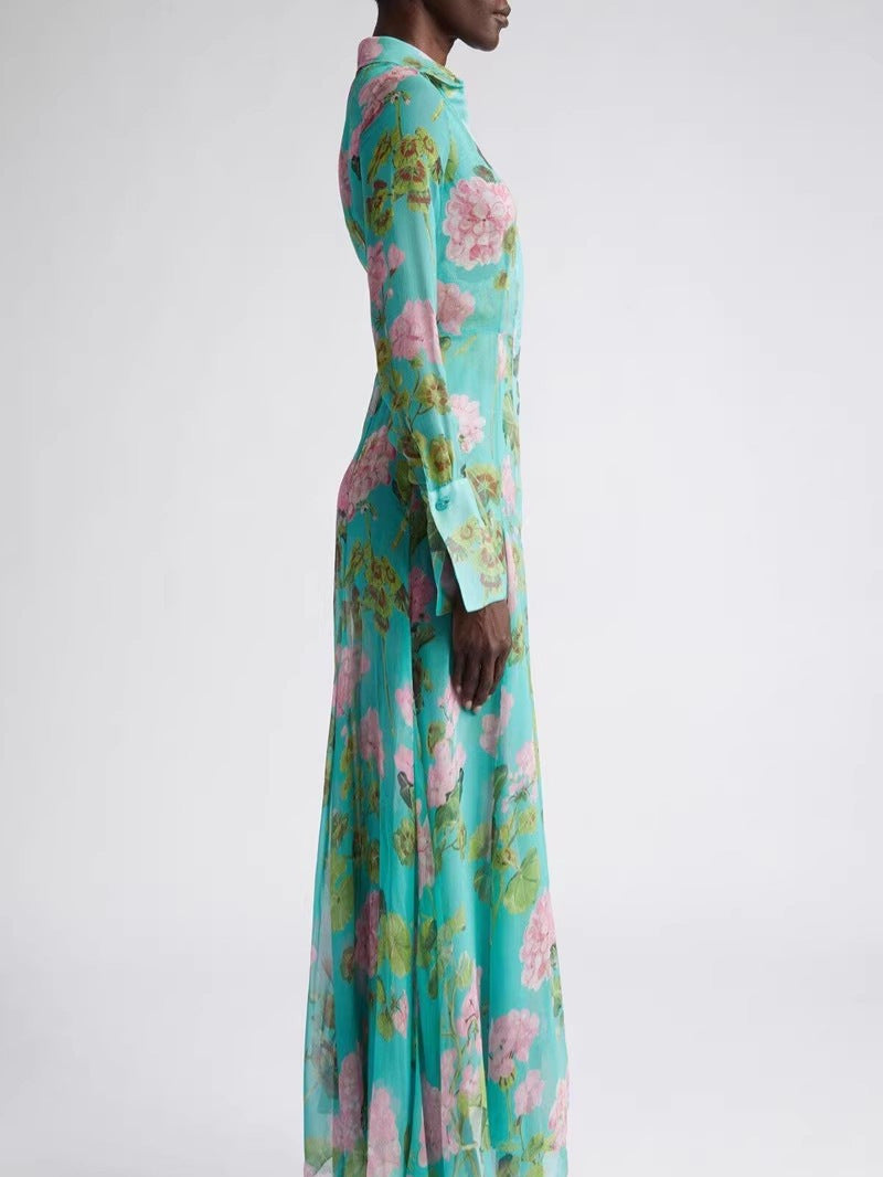 GREEN PRINTED BLOUSON DRESS FOR WEDDING