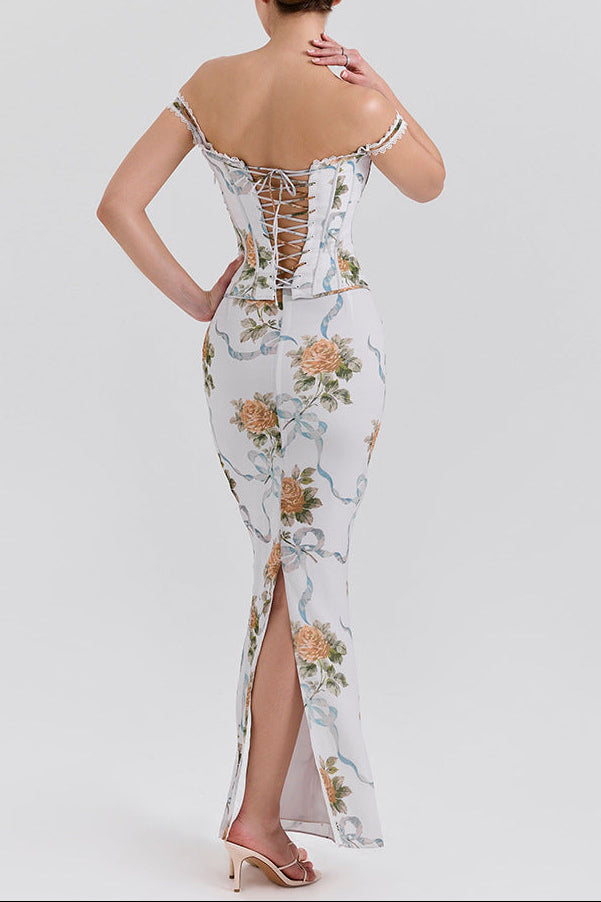 PHOENIX WHITE FLORAL CORSET MAXI DRESS
