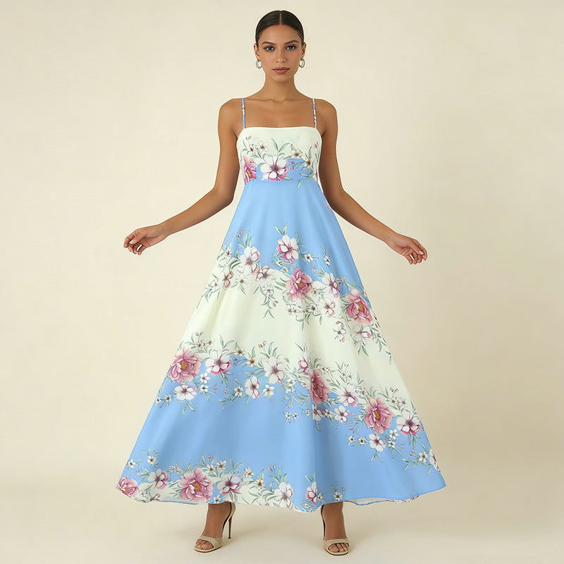 AGATHA FLORAL STRAP MIDI DRESS FOR SUMMER PARTY