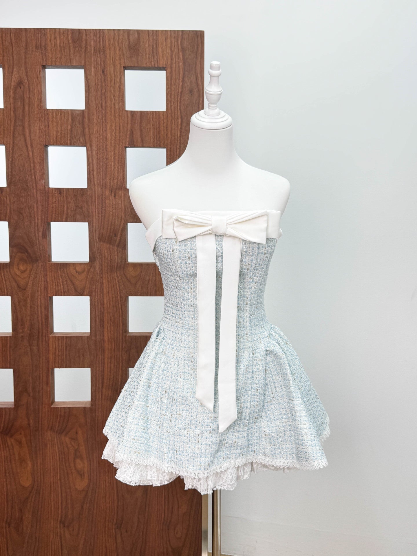 BOW LACE TUBE TOP MINI DRESS PINK