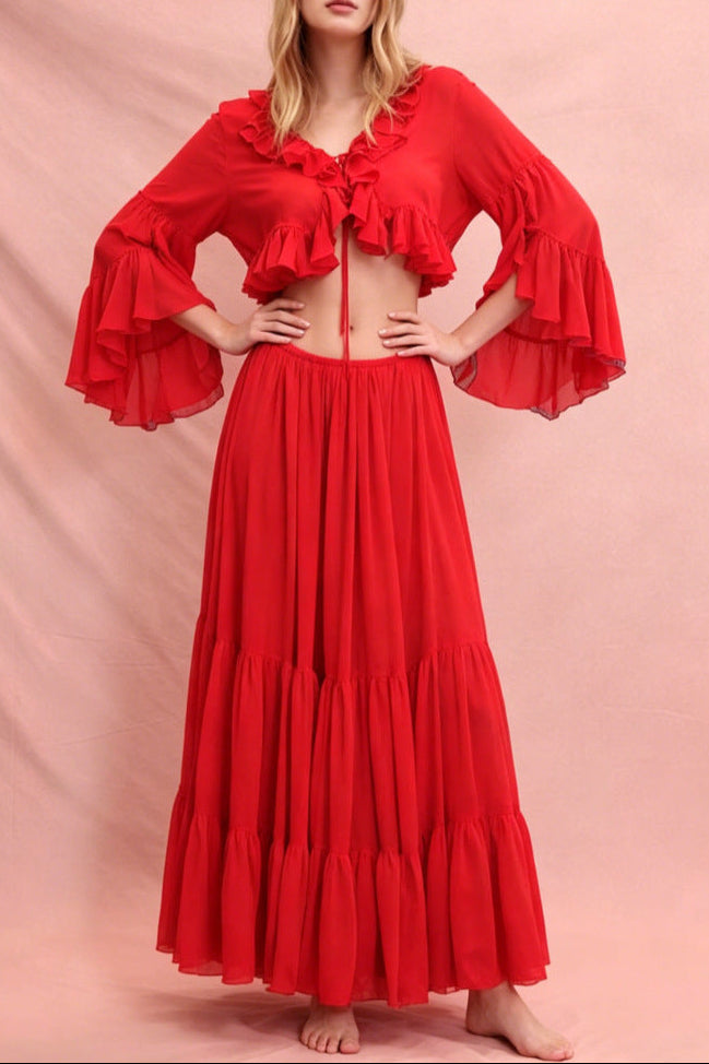 O1CN01k0gnIb1rfQ53ff4CY__2214671415658-0-cib RED RUFFLE CROP CARDIGAN & MAXI SKIRT SET