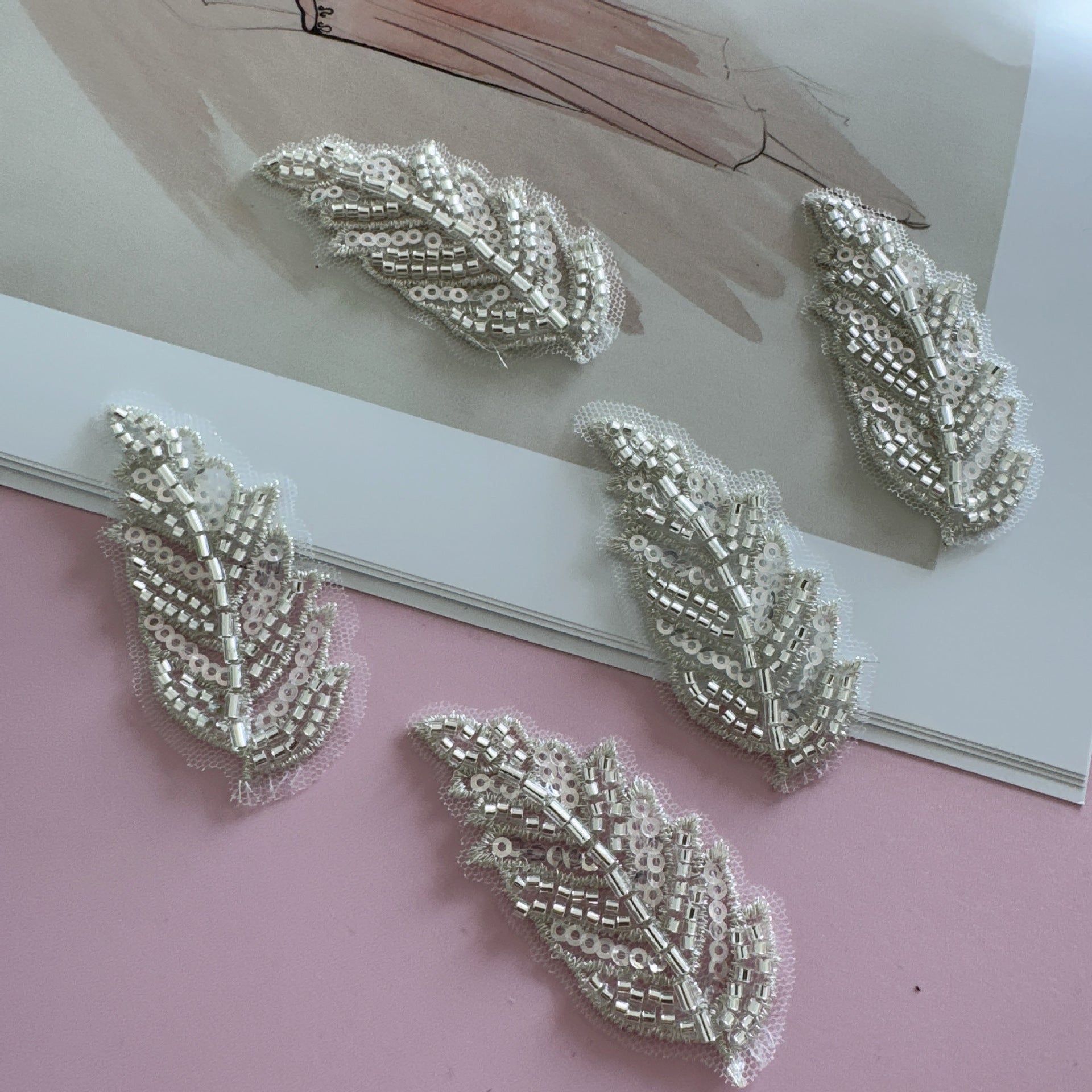 BEADED QIPAO DRESS - LEAF FLORAL APPLIQUÉ DANCE COSTUME