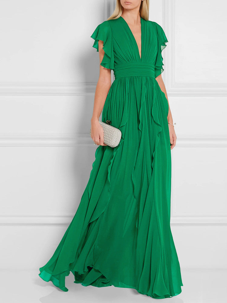 O1CN01kHyhnI1SvZaCKlr5m__277952309 GREEN V-NECK RUFFLE MAXI DRESS FOR WEDDING GUEST