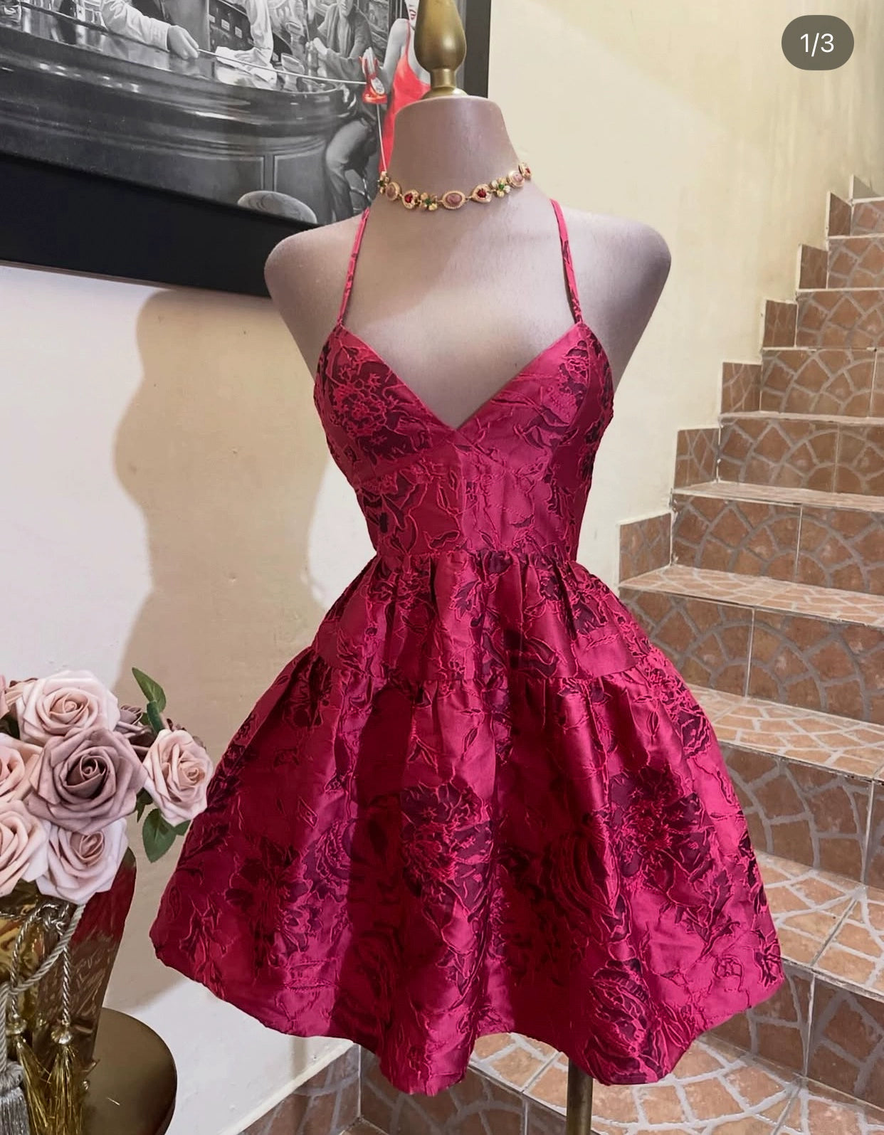 JACQUARD DOPAMINE SLIP MINI DRESS FOR PARTY