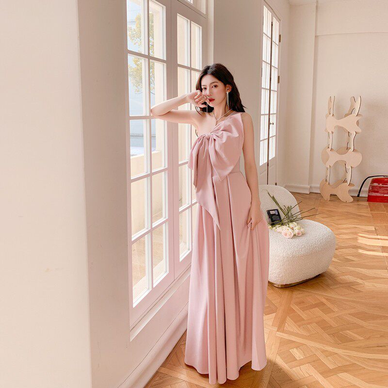 DOLORES OVERSIZED BOW STRAPLESS PINK MAXI DRESS
