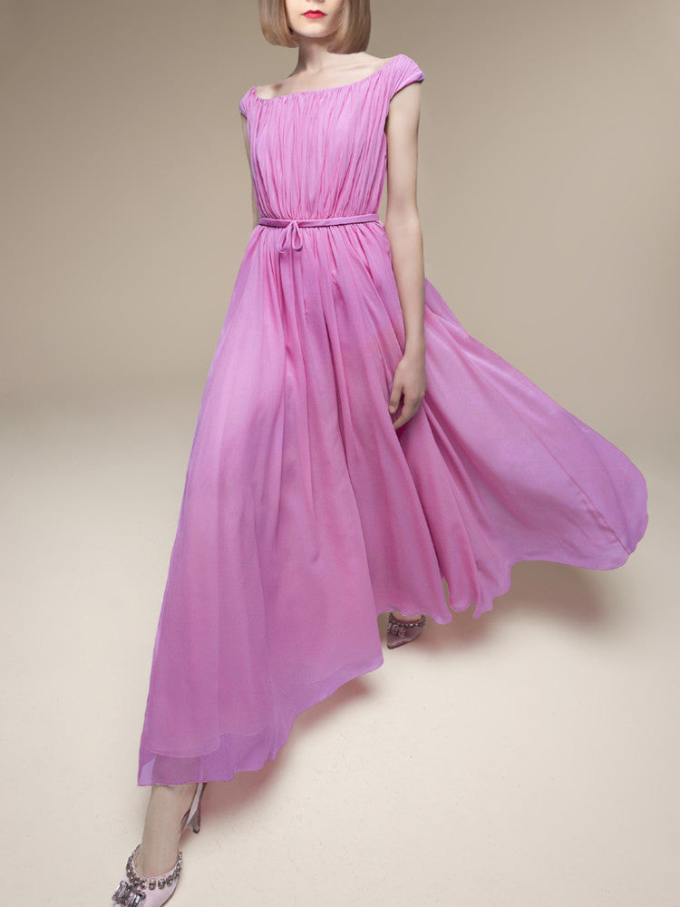 PINK ONE-SHOULDER PLEATED COCKTAIL DRESS