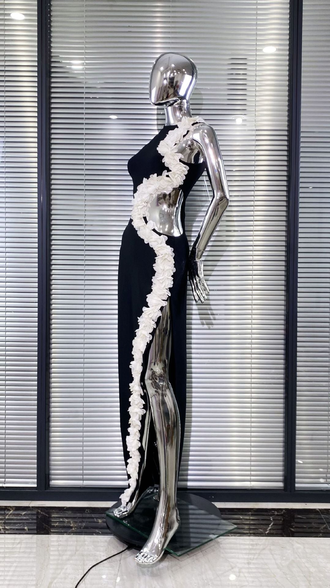 KIMBERLEY BLACK SLEEVELESS MAXI DRESS WITH FLORAL CUTOUTS