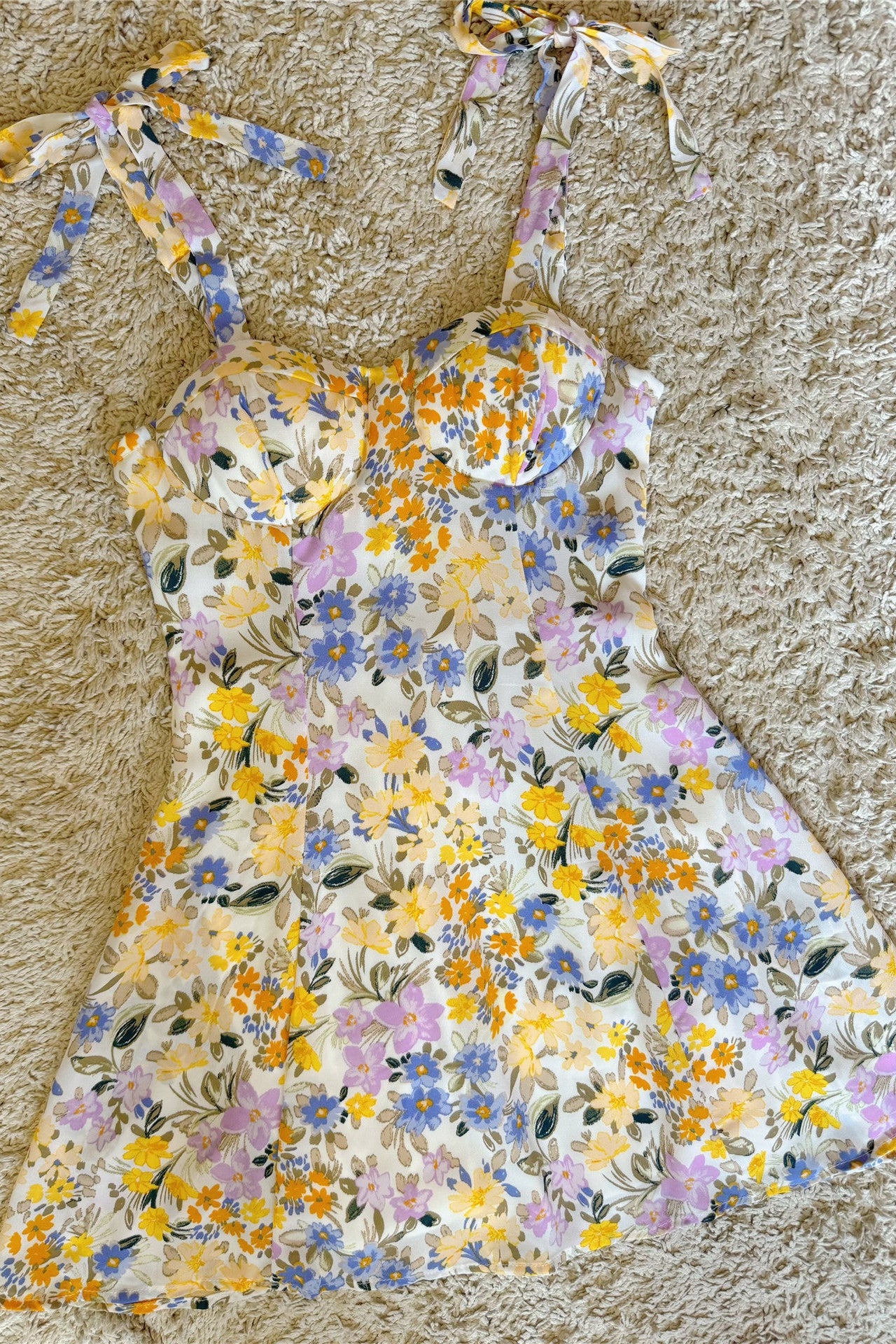 MULTICOLOR FLORAL TIE-STRAP BUSTIER MINI DRESS