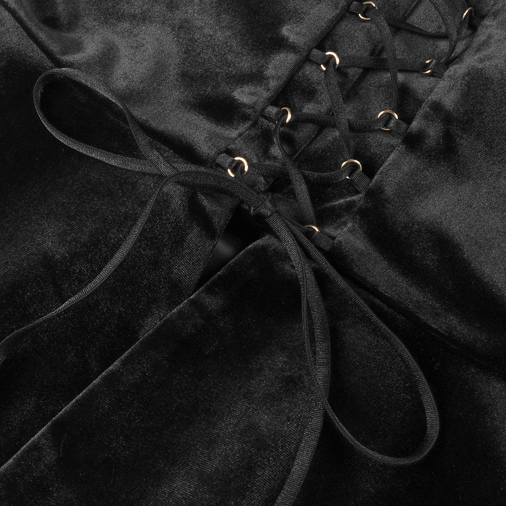 PETAL VELVET TOP & MINI SKIRT SUIT - BLACK/WHITE