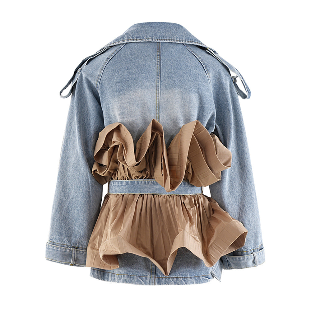 PATCHWORK RUFFLE DENIM TUNIC COAT