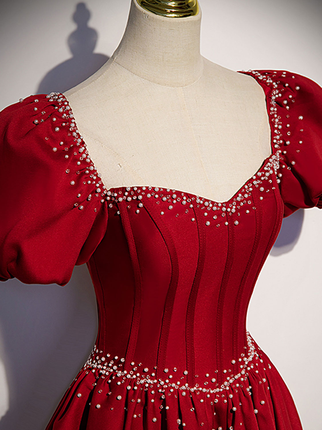 BURGUNDY SATIN A-LINE DRESS FOR EVENTS