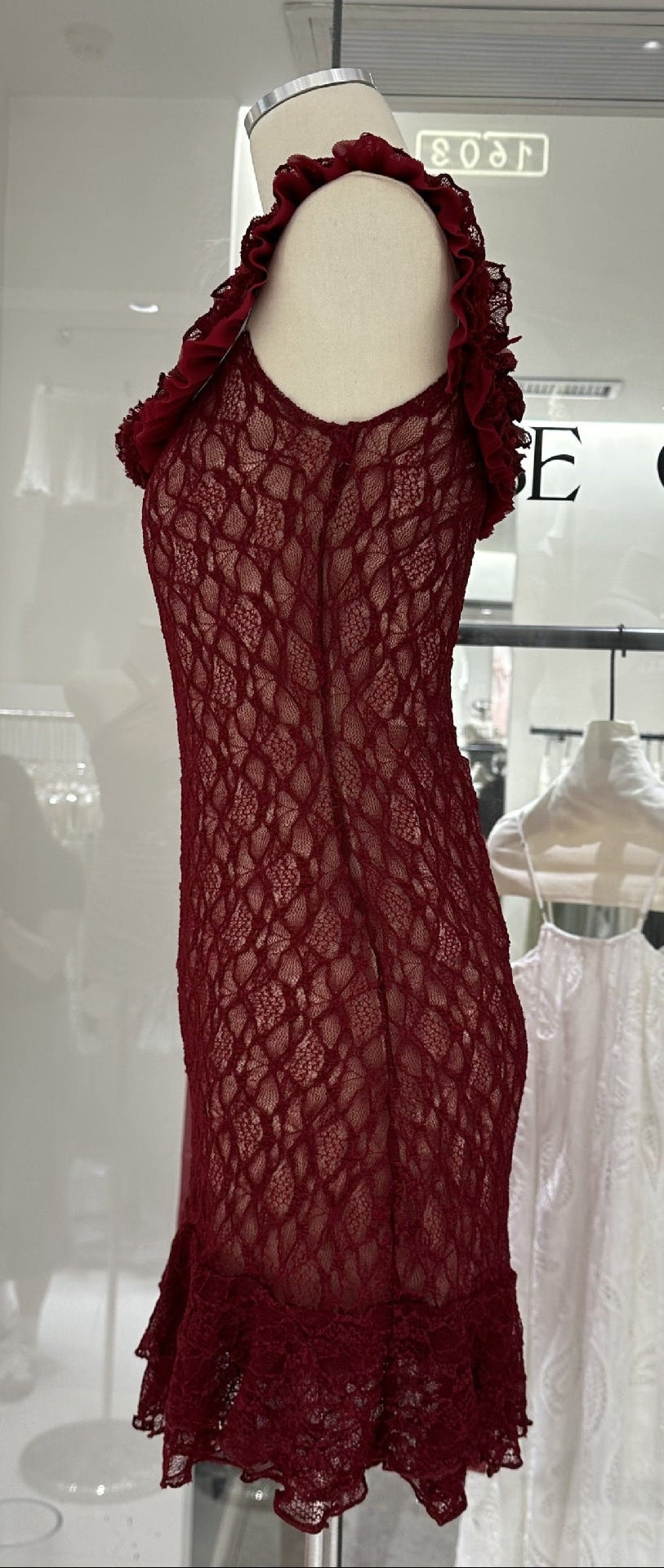 JENNY RUFFLE LACE STRAPLESS MINI DRESS FOR PARTY