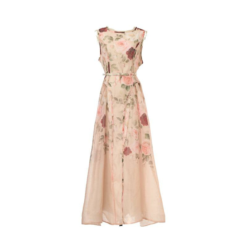 SLEEVELESS ROSE MESH MAXI DRESS, PRINT SUMMER