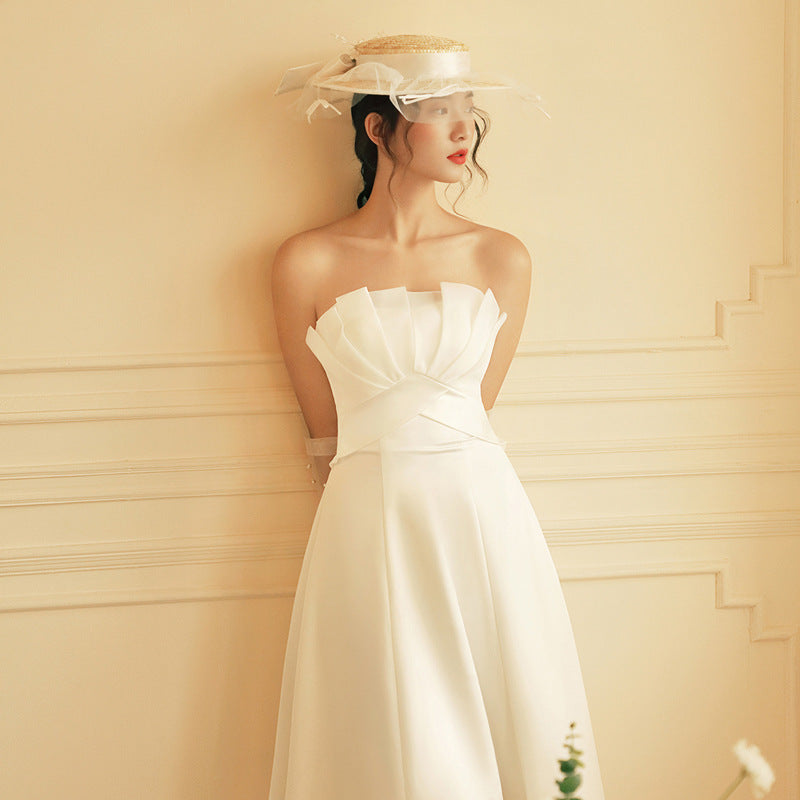 FRENCH SATIN MINIMALIST PRINCESS WEDDING MAXI DRESS