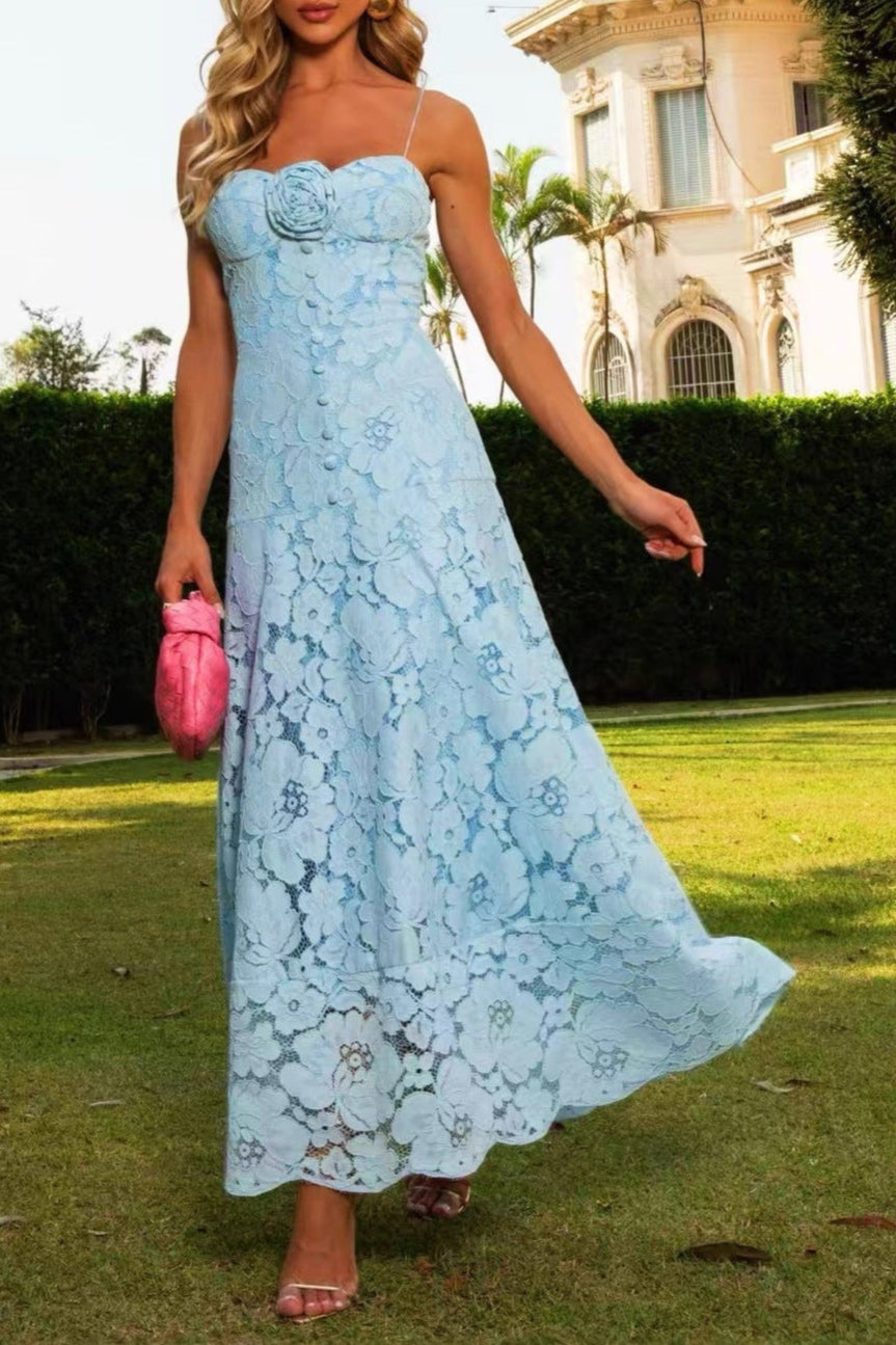 SAMANTHA BLUE HOLLOW OUT SLEEVELESS MAXI DRESS