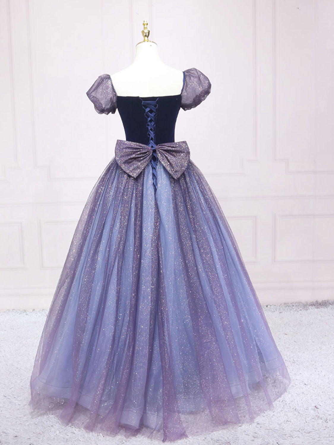 PURPLE TULLE A-LINE MAXI DRESS FOR WEDDING GUEST