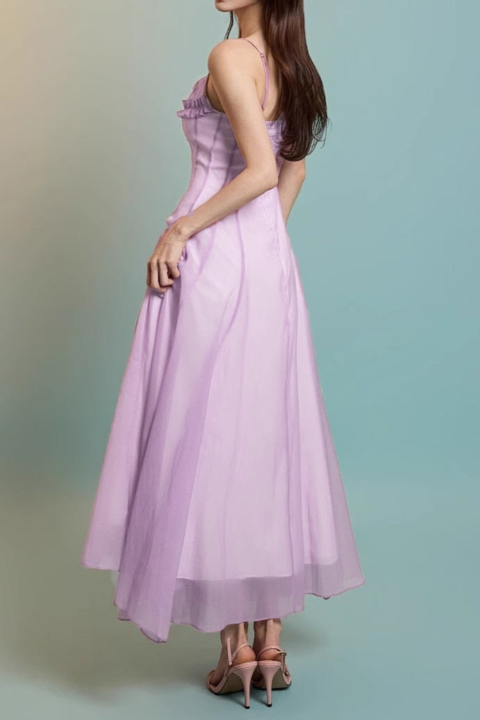 PURPLE CHIFFON WRAP MAXI DRESS FOR EVENING