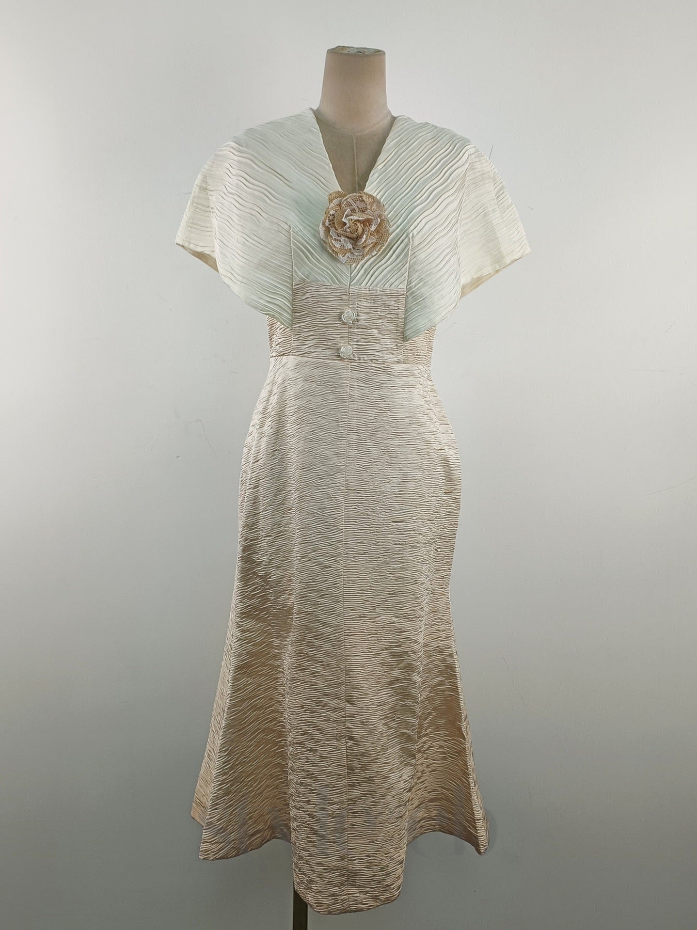 VENUS CHAMPAGNE STITCHED FISHTAIL MIDI DRESS