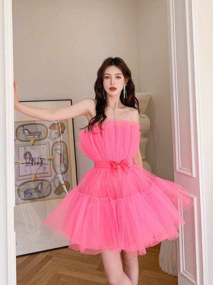 FREDERICA BOW-ACCENT WAIST DRESS - PINK