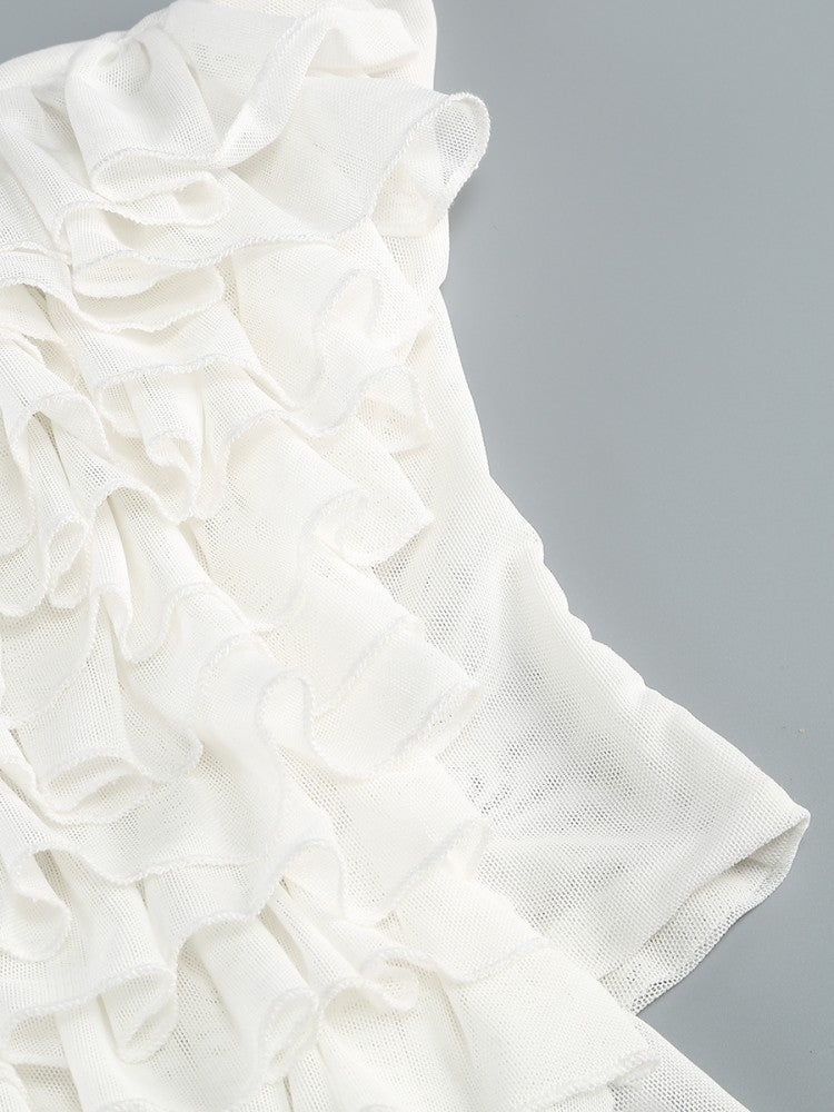 HELEN HALTER MESH FLORAL WHITE MINI DRESS