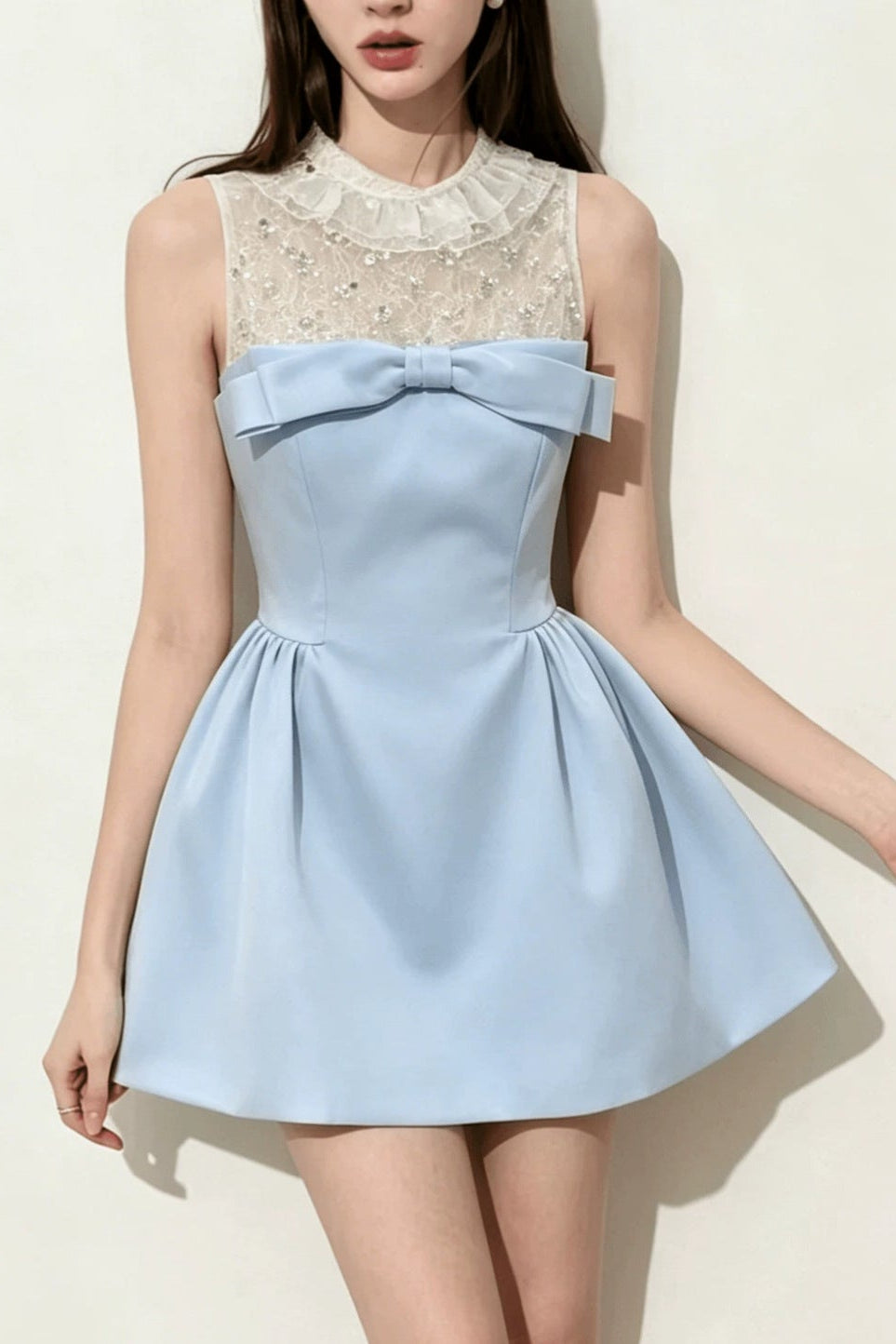 O1CN01lTCQz51qinNbBXxaH__2222067565530-0-cib LACE RHINESTONE BOW SATIN A-LINE MINI DRESS