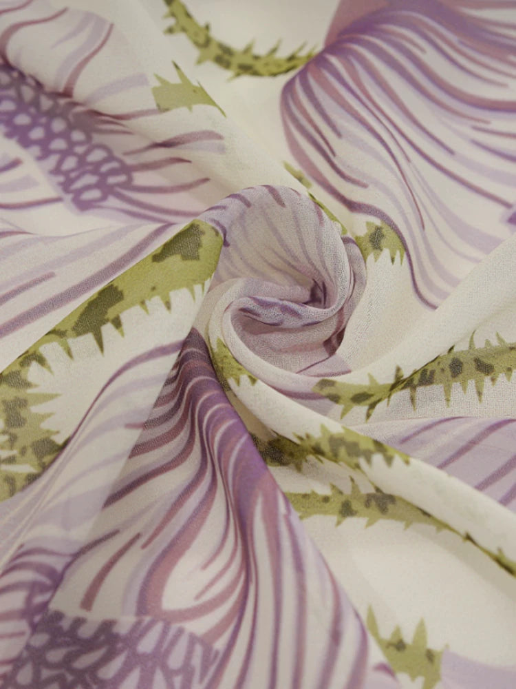 PURPLE FLORAL PUFF SLEEVE MIDI DRESS FOR WEDDING
