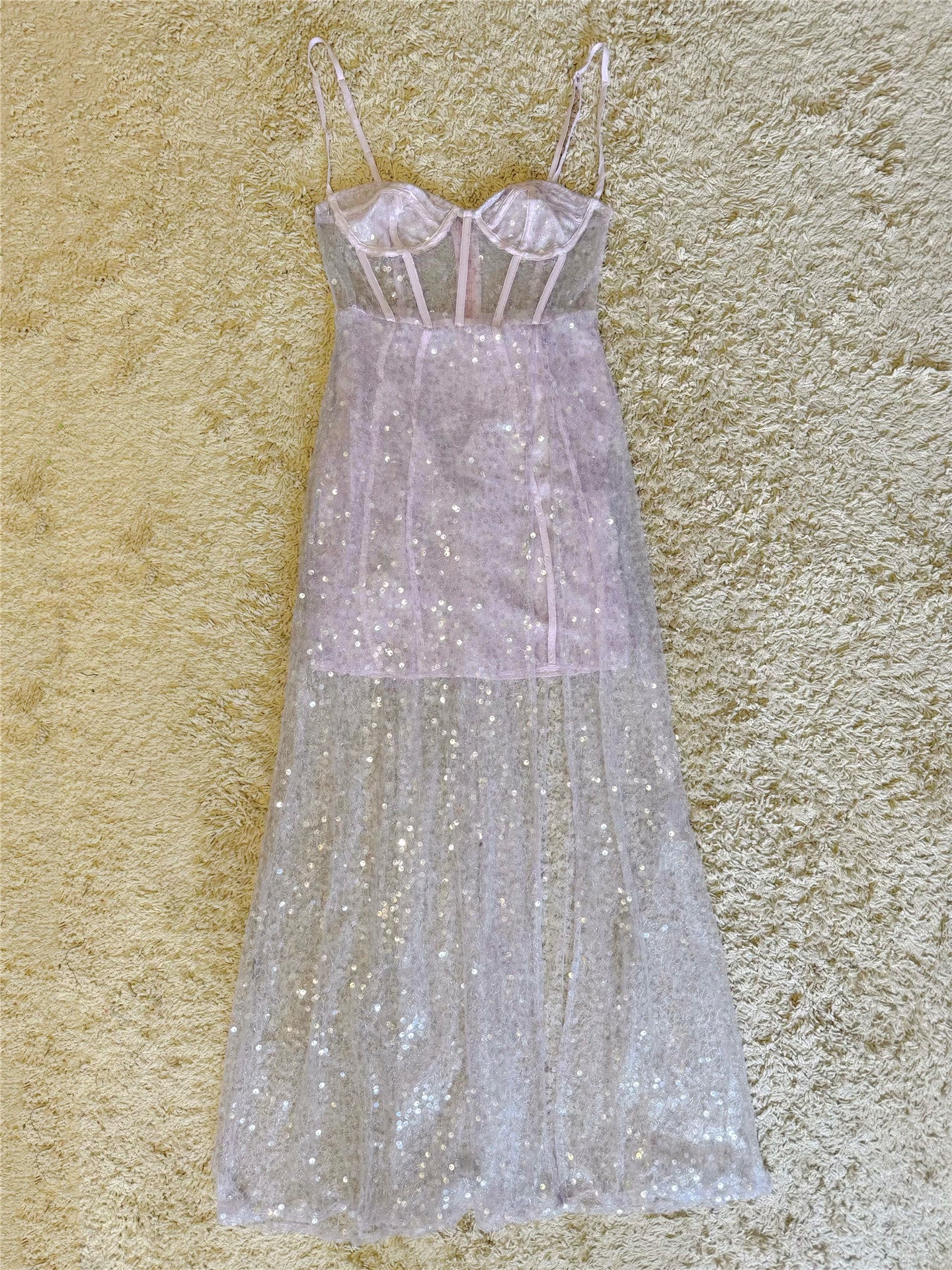 LAVENDER SEQUIN CORSET MAXI DRESS FOR PARTY