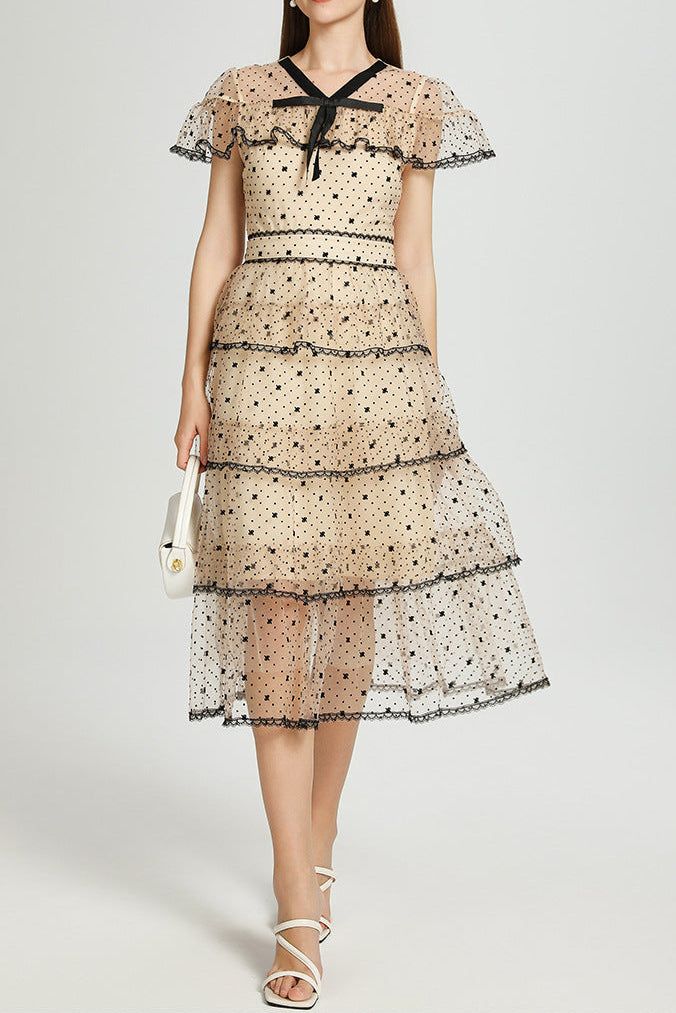 O1CN01lWoNkN1rKLldzaO7K__2206680355612-0-cib FLORAL EMBROIDERY PLEATED MESH MIDI DRESS APRICOT
