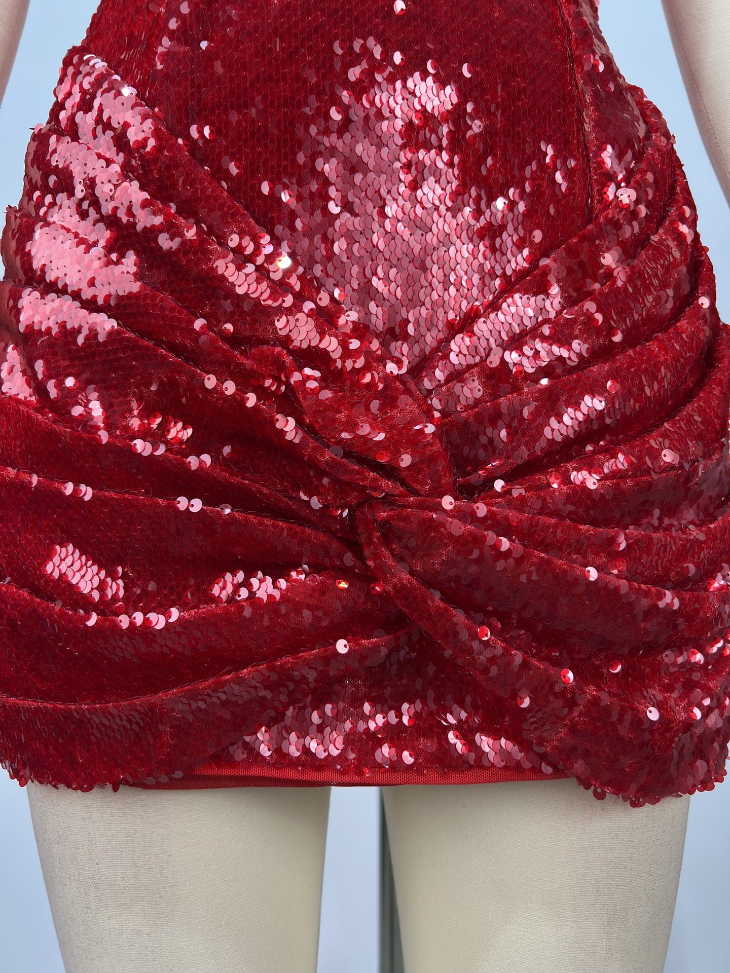 JULIET RED SEQUIN STRAPLESS BODYCON MINI DRESS
