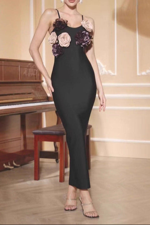 O1CN01lfwdye1IS7xwTecDt__2218222630891-0-cib TERESA 3D FLOWER MAXI DRESS, BLACK SPAGHETTI STRAP