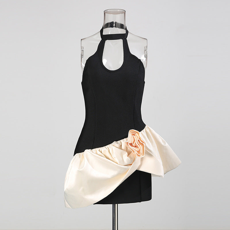 LYUBA 3D FLOWER CONTRAST BANDAGE MINI DRESS