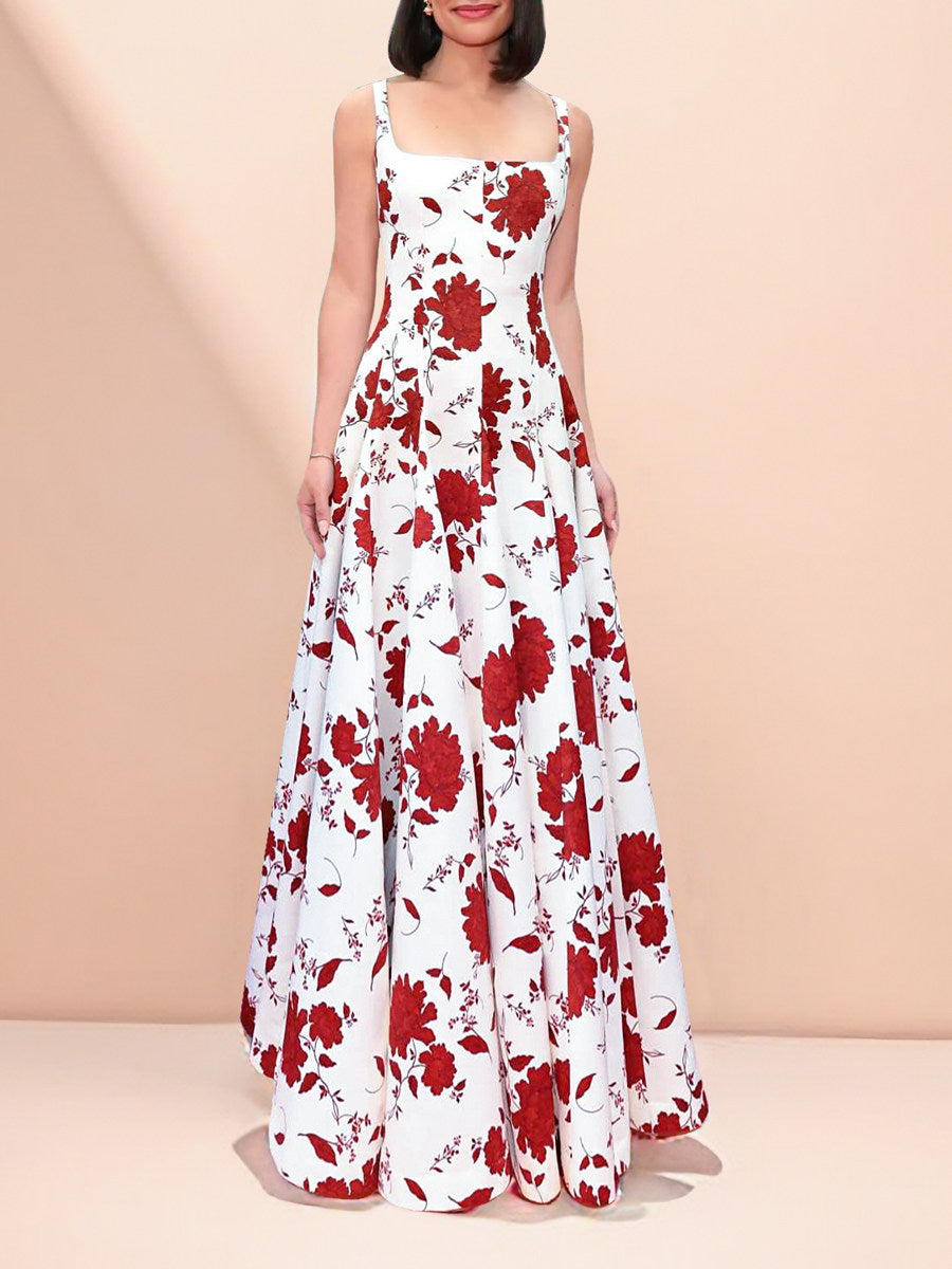 FLORAL SQUARE NECK MAXI DRESS FOR WEDDING GUEST