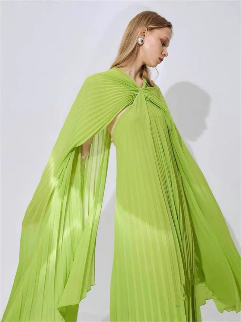 ALYSSA PLEATED GREEN MAXI DRESS FOR EVENTS