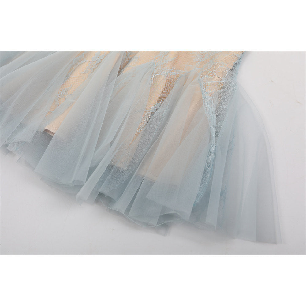 LIGHT BLUE LACE CORSET TULLE MINI DRESS