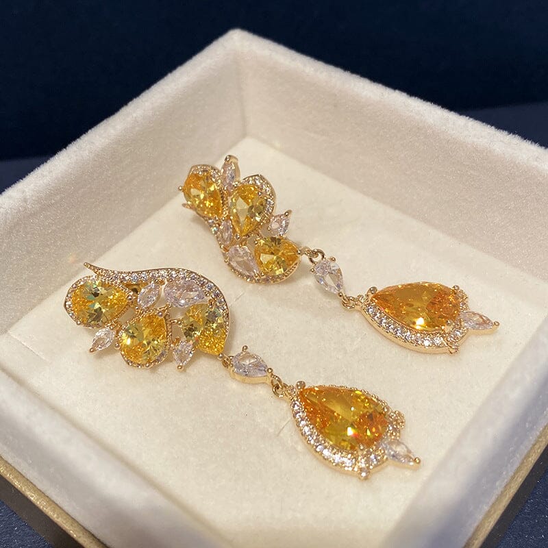 14K GOLD BUTTERFLY TOPAZ DROP EARRINGS FOR WEDDING