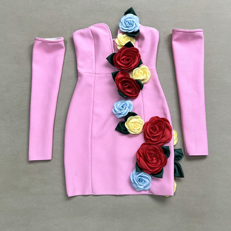 EIGRA 3D FLOWER TUBE MINI PARTY DRESS