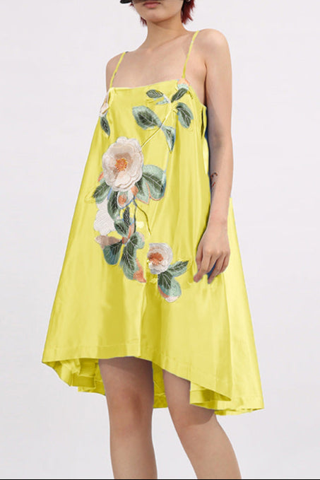 O1CN01lob6nb1JRV2UwmSwA__2210988231025-0-cib EDWINA YELLOW EMBROIDERED FLORAL MINI DRESS