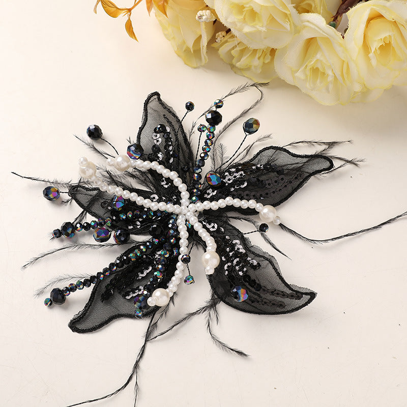 WHITE LACE PEARL CRYSTAL FLOWER HEADWEAR WEDDING CLAW CLIP
