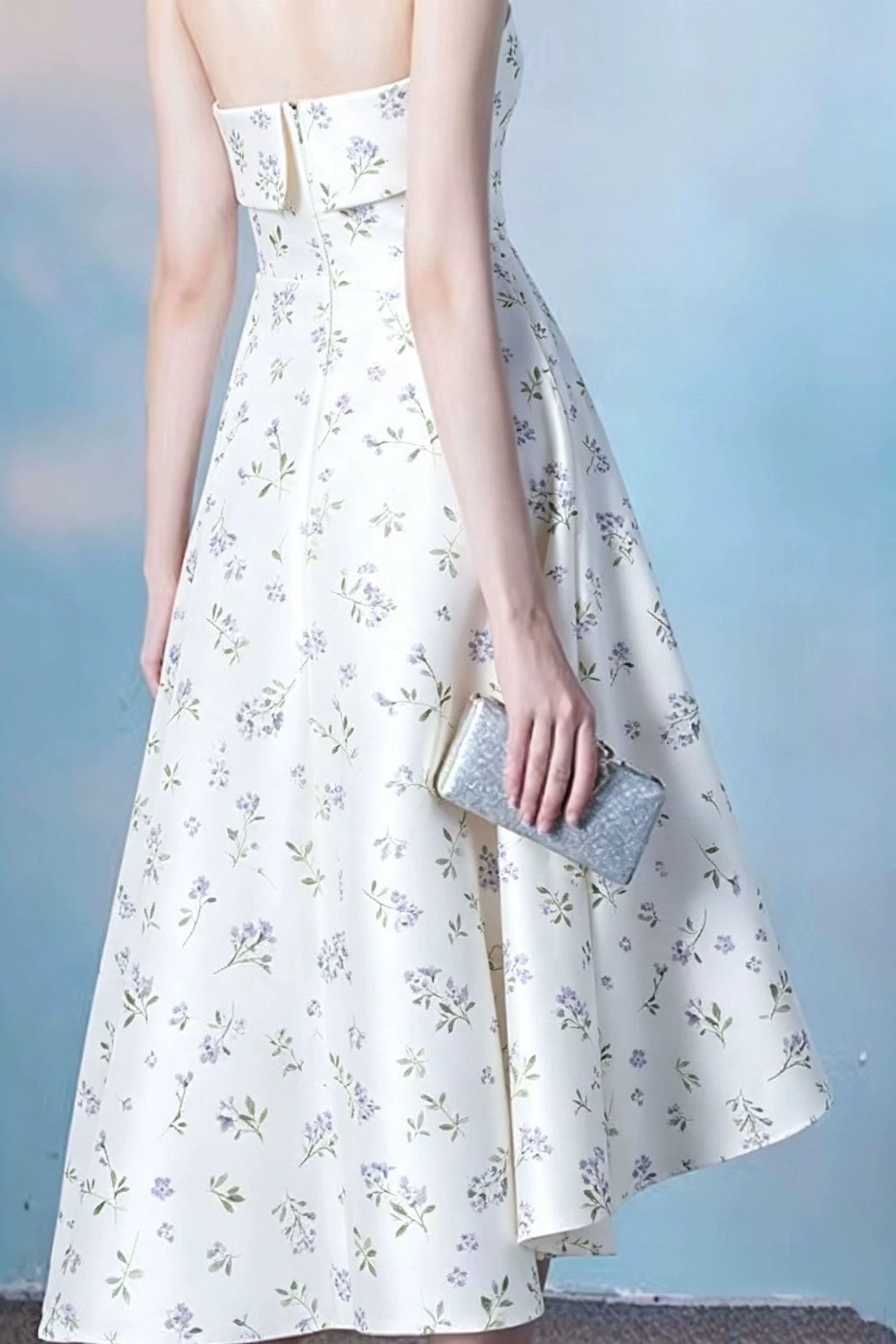 FLORAL STRAPLESS MIDI DRESS FOR PARTY