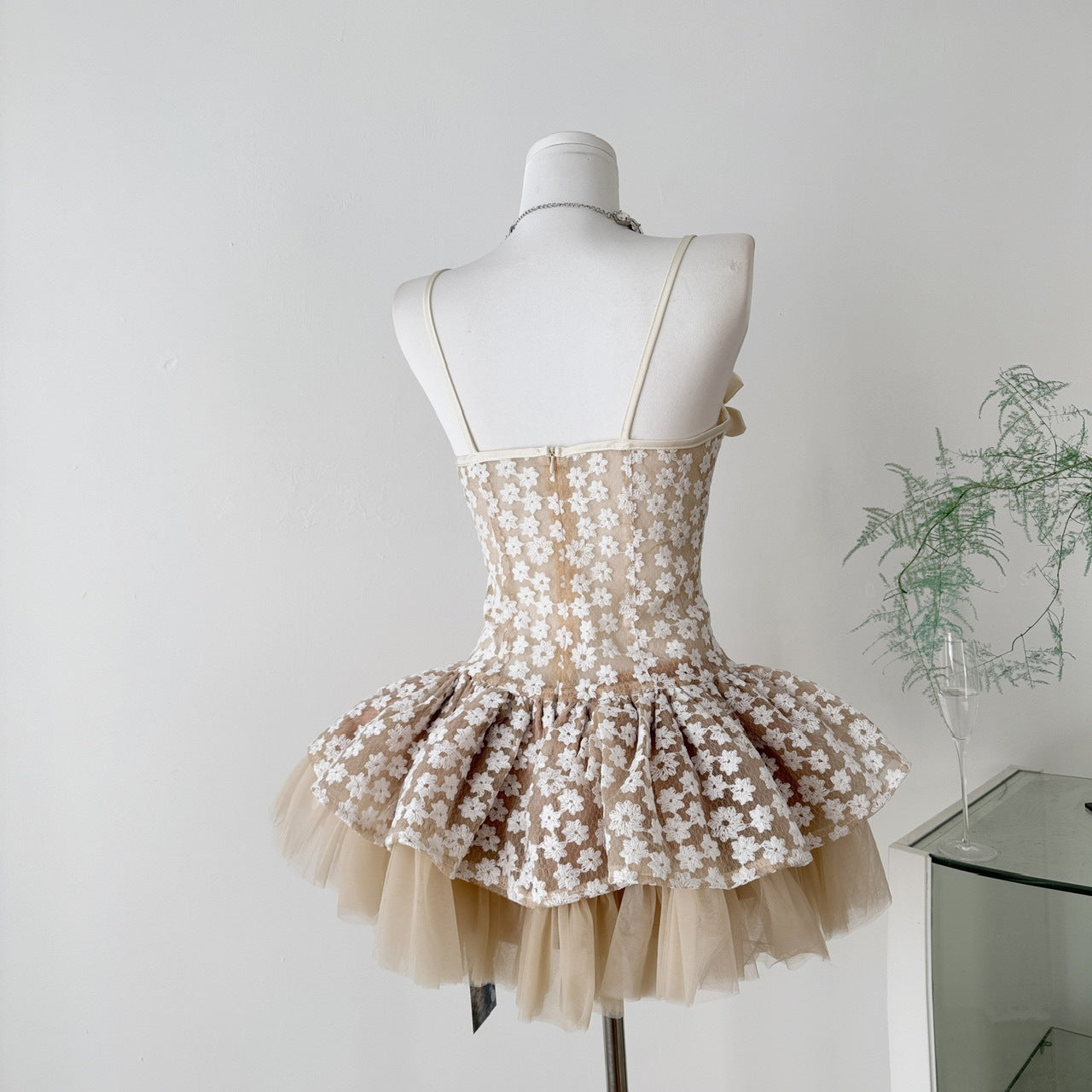 ELEANORE LACE-TRIM FLORAL MINI DRESS APRICOT