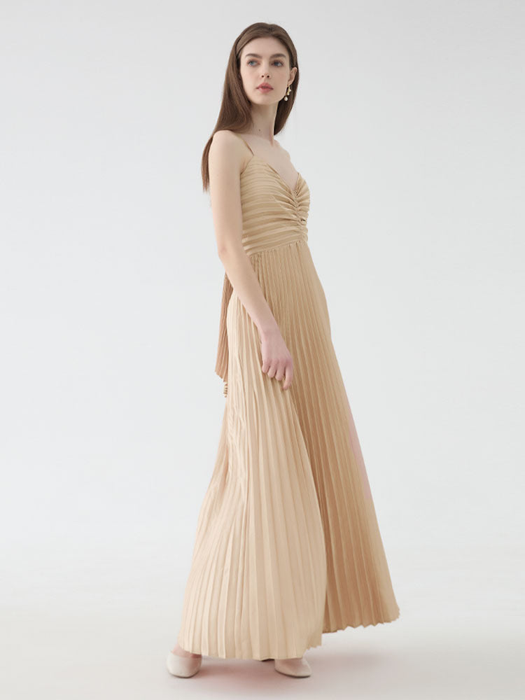 DEBORAH PLEATED SLIP MAXI DRESS APRICOT