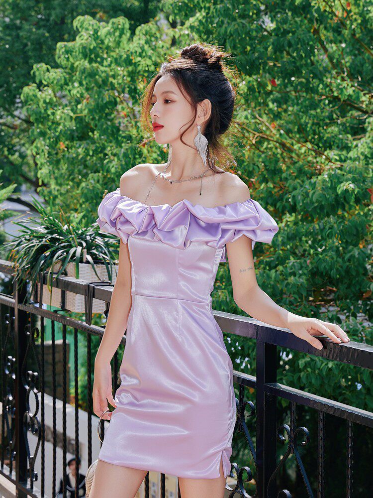 DOLORES RUFFLE STRAPLESS MINI DRESS PURPLE PARTY